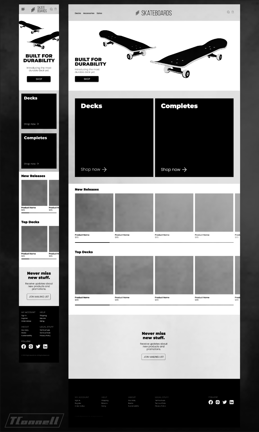designed with Figma, web layout for skate shop
