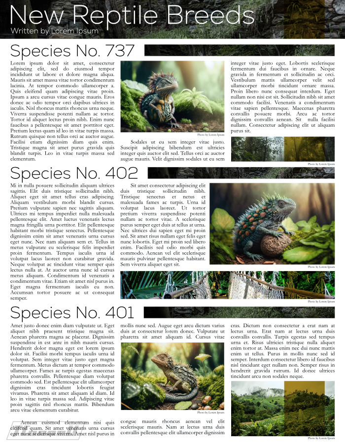 design with different types of fictional reptiles